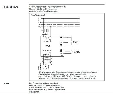 Schaltplan eines Frequenzumrichters mit Anschlussbeispiel