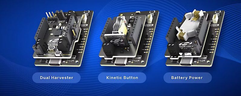 Drei verschiedene Konfigurationen von Silicon Labs Entwicklungsboards