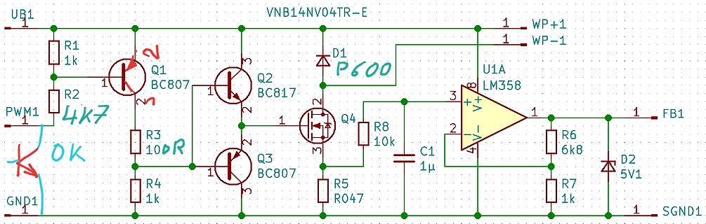 Schaltplan einer Transistor-Treiberstufe mit LM358