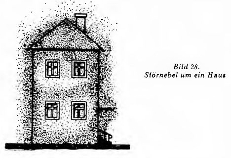 Zeichnung eines Hauses im Nebel