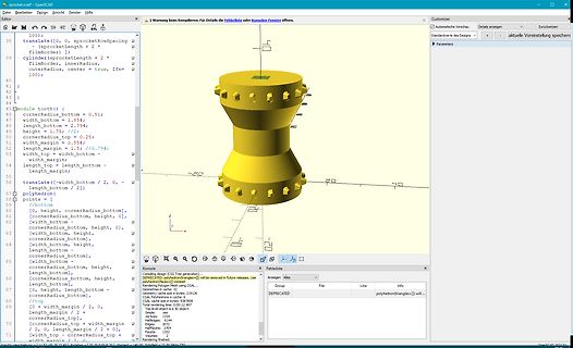 OpenSCAD Software mit 3D-Modell und Code