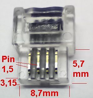 Maßzeichnung eines RJ45-Steckers