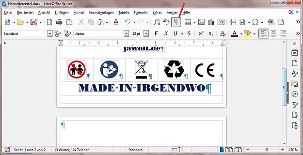 Screenshot eines LibreOffice Writer Dokuments