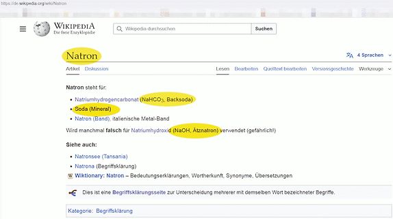 Wikipedia Artikel über Natron