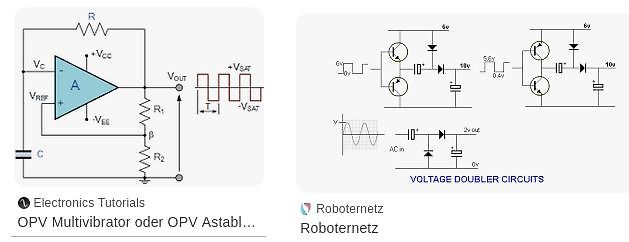 Schaltpläne von Multivibrator und Spannungsverdoppler-Schaltungen