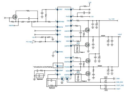 Schaltplan eines DC-DC-Wandlers mit integriertem Controller