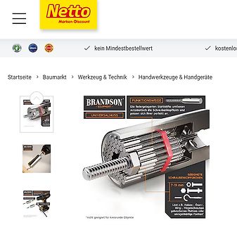 Produktseite eines Universal-Nuss-Werkzeugs im Netto Onlineshop