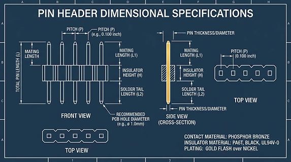 Technische Zeichnung Pin Header Dimensionen