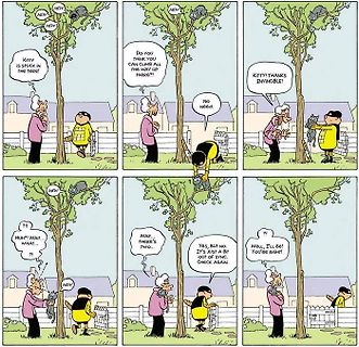 Comicstrip über eine Katze im Baum