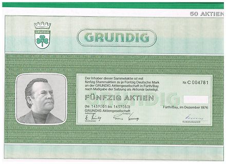 Aktienurkunde der Firma Grundig