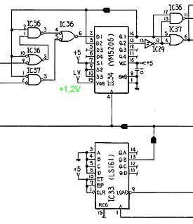 Schaltplan mit IC34 YM5206 und IC33 LS161