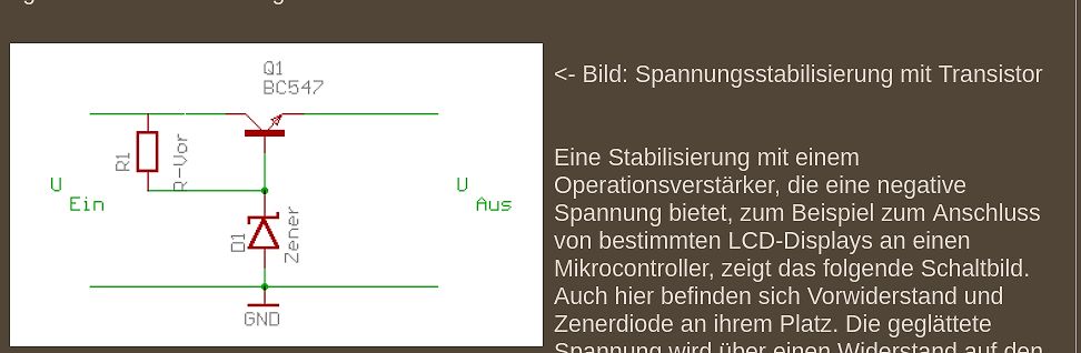 Schaltplan Spannungsstabilisierung mit Transistor