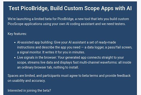 Ankündigung für PicoBridge Beta-Test
