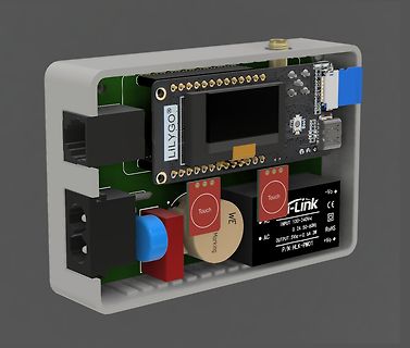 3D-Modell eines Mikrocontroller-Aufbaus im Gehäuse