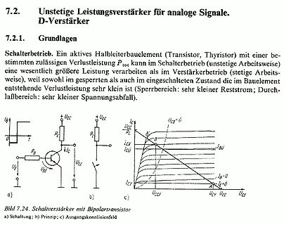 Schaltplan und Kennlinie eines Schaltverstärkers mit Bipolartransistor