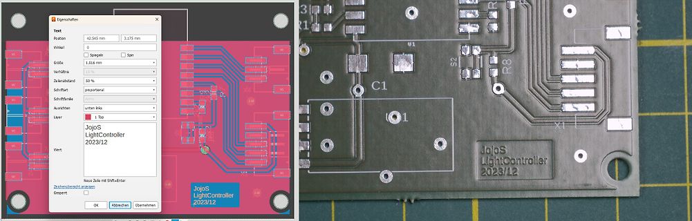 Vergleich zwischen PCB-Layout und realer Leiterplatte