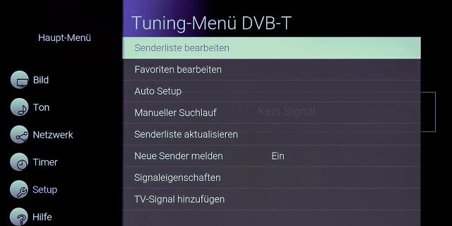Fernseh-Tuning-Menü DVB-T