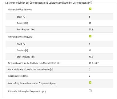 Software-Einstellungen für Leistungsreduktion bei Frequenzänderung