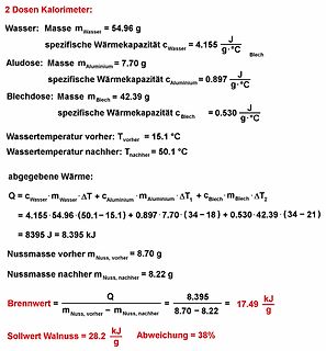 Physikalische Berechnung des Brennwerts einer Nuss