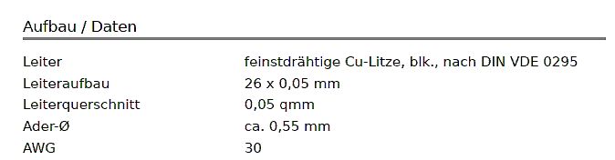 Technische Daten eines Kupferleiters