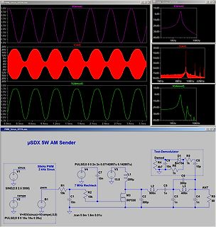 Simulation eines AM-Senders mit Oszilloskop- und Spektrum-Anzeigen
