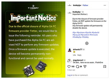 Instagram-Post mit Warnung vor Firmware-Updates