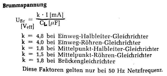 Formel zur Berechnung der Brummspannung