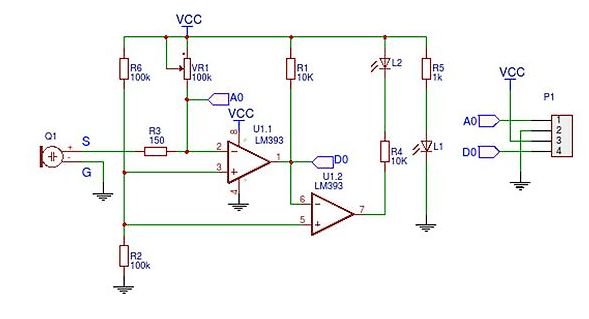 Schaltplan mit LM393 Komparator und LEDs