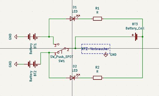 Schaltplan mit Batterien, Schalter und LEDs