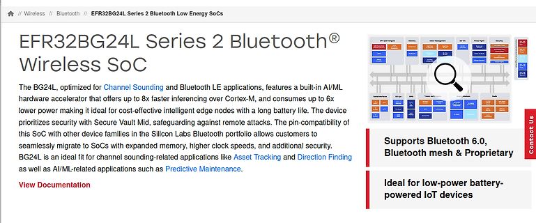 Produktseite EFR32BG24L Series 2 Bluetooth Wireless SoC
