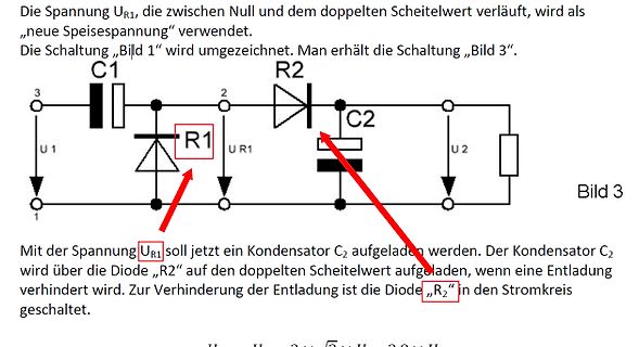 Schaltplan mit Erläuterung zur Spannungsverdopplung