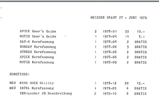 Preisliste von Heisser Draht Juni 1979