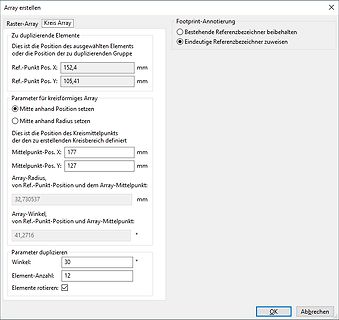 Dialogfenster zur Erstellung eines Footprint-Arrays