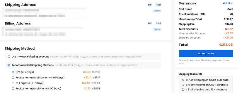 Warenkorb-Zusammenfassung eines Online-Shops