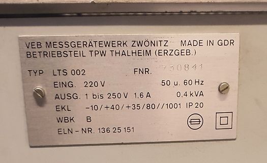 Typenschild eines Messgerätes