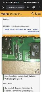 Screenshot eines Forumsbeitrags mit Foto einer Leiterplatte