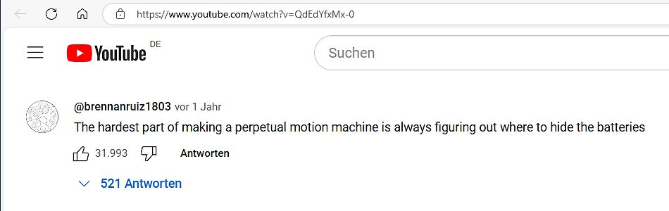 YouTube-Kommentar zu Perpetuum Mobile