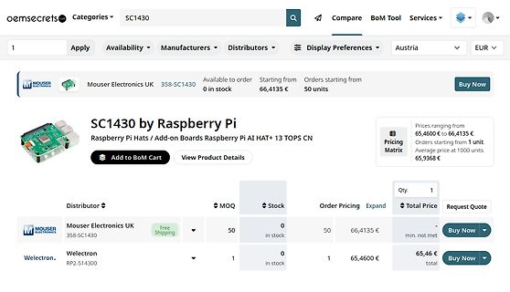 Screenshot eines Online-Shops für Raspberry Pi Hardware