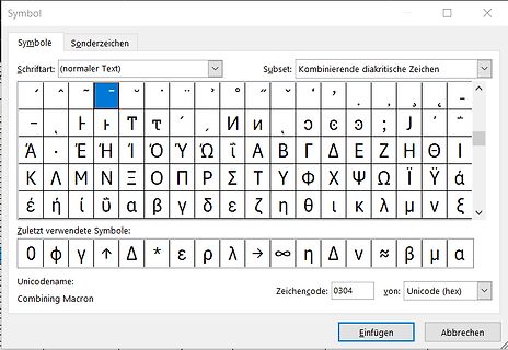 Windows Symbol-Auswahlmenü