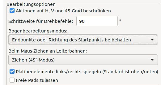 Einstellungen für die Leiterbahnbearbeitung in einer CAD-Software
