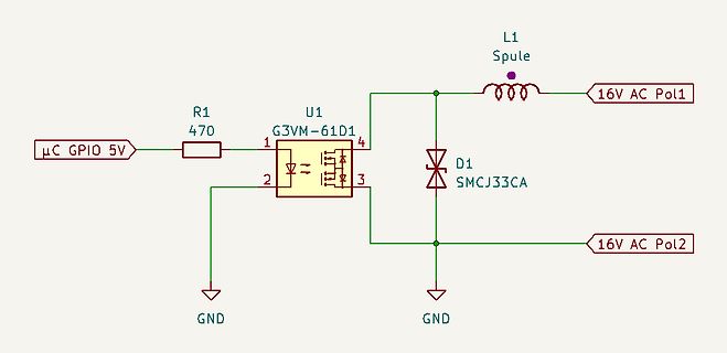 Schaltplan einer MOSFET-Ansteuerung für eine Spule