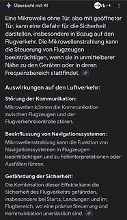 Text über Gefahren einer Mikrowelle ohne Tür