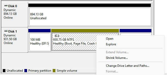 Windows Datenträgerverwaltung mit Kontextmenü