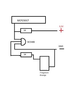 Einfacher Schaltplan mit Transistor und 7-Segment-Anzeige