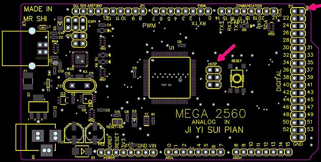 PCB-Layout eines Mega 2560 Mikrocontrollers