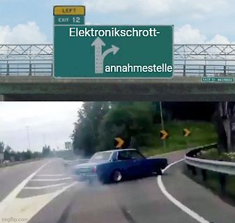 Meme mit Autobahnschild und driftendem Auto