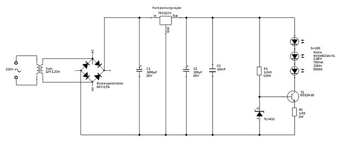 Schaltplan eines LED-Treibers mit Spannungsregler