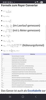 Formeln und Tabelle zum Royer Converter