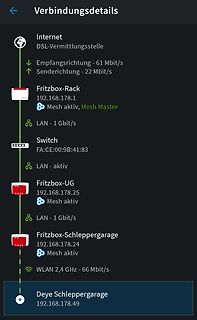 Netzwerkverbindungsdetails einer Fritzbox-Mesh-Konfiguration