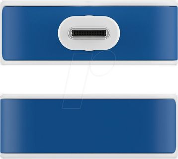 Nahaufnahme einer USB-C Buchse an einem blauen Gehäuse